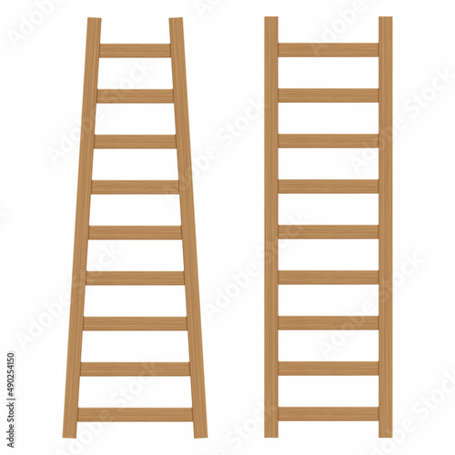 A set of wooden ladders on a white background. Color vector illustration