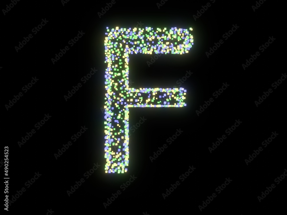 Glowing Cube Themed Font  Letter F