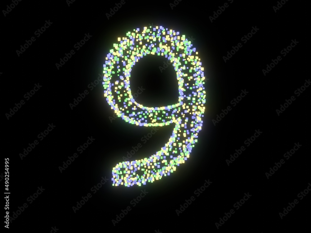 Glowing Cube Themed Font  Number 9