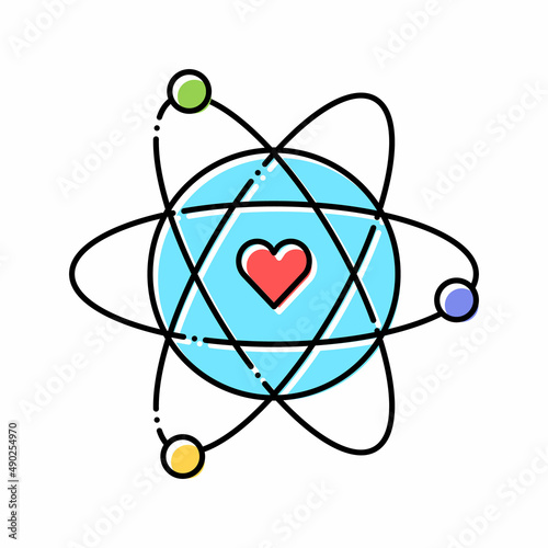 atom with heart core color icon vector illustration