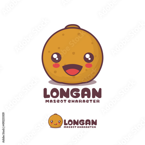 longan fruit cartoon mascot, with a happy expression, suitable for, logos, prints, stickers, etc
