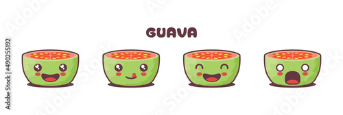 guava cartoon mascot illustration, with different facial expressions