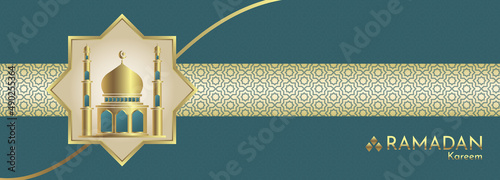 Luxury islamic banner background with Gold and green template design