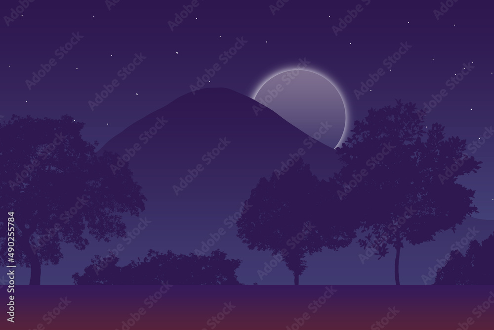 Naklejka premium night landscape with stars, the forest in the mountains