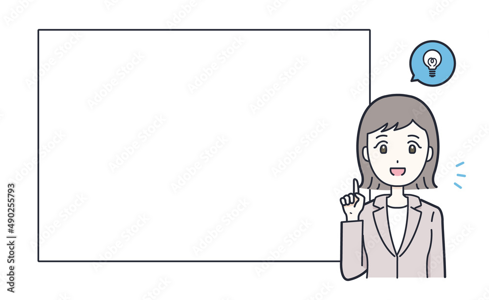 ホワイトボードの前で話すビジネス系の女性のイラスト素材