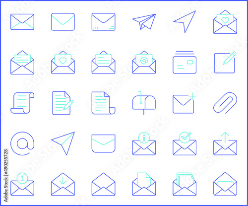 Set of mail and letter icons line style.It contains such Icons as Envelope, e-mail, Mailbox, essential, contact, newsletter, subscribe and other elements.