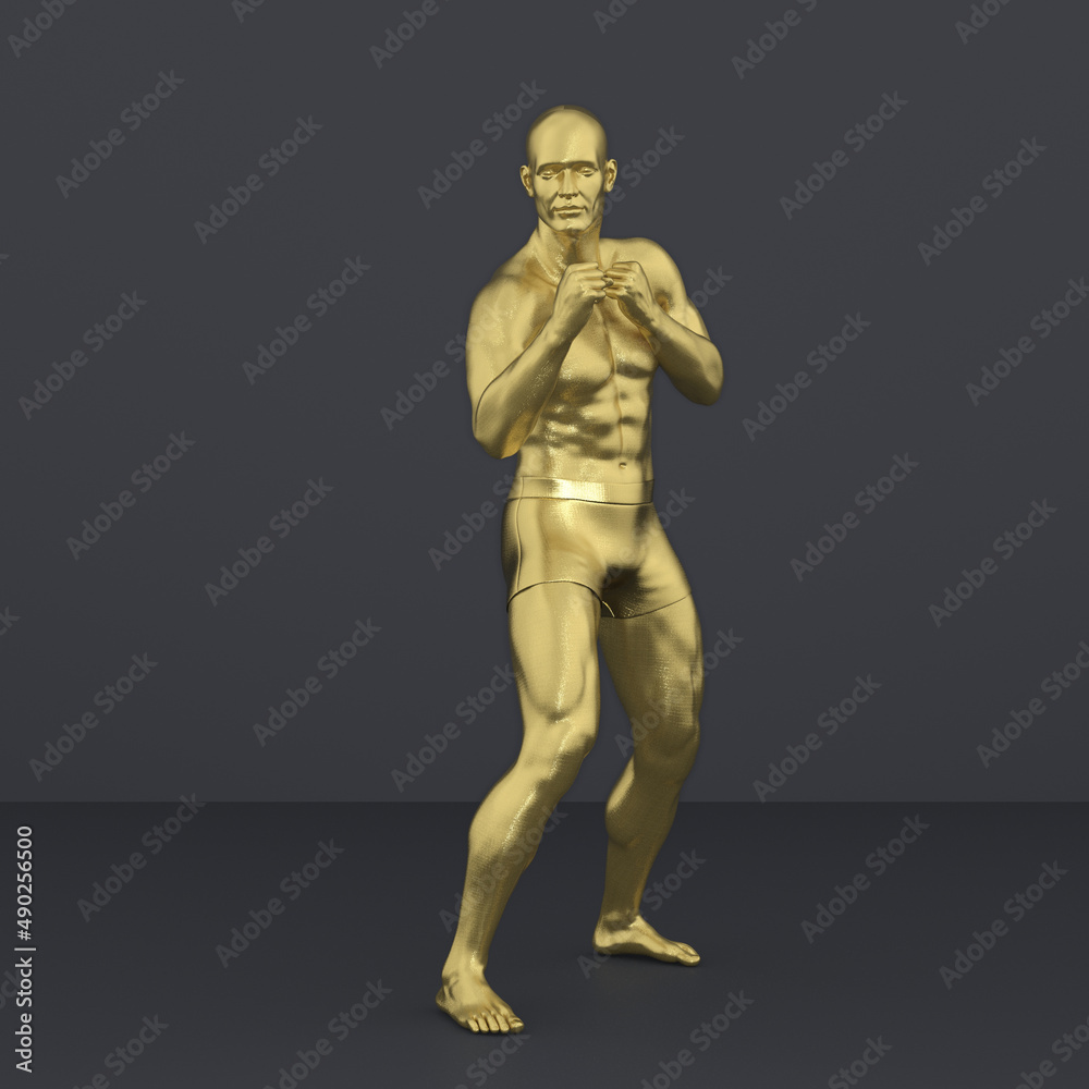 3D Render : Portrait of golden texture male character acting, posing his body with common daily gesture 3D Render : Portrait of golden texture male character acting, posing his body with common daily gesture
