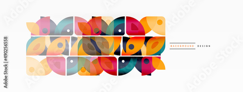 Colorful minimal geometric abstract background. Triangle shape with round elements, circles. Trendy techno business template for wallpaper, banner, background or landing