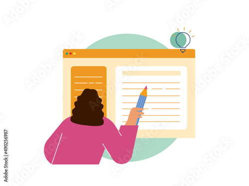 A blogger gets an idea to write the contents of his blog. Ai vector illustration	