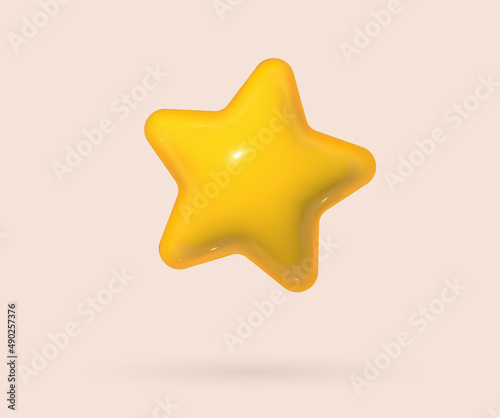 3d yellow gold star in realistic cartoon style. Soft pop vector render design elements for feedback  award and achievements
