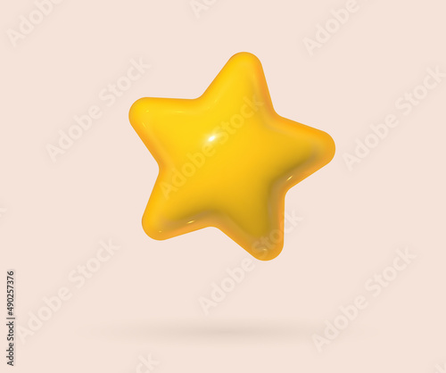 3d yellow gold star in realistic cartoon style. Soft pop vector render design elements for feedback, award and achievements