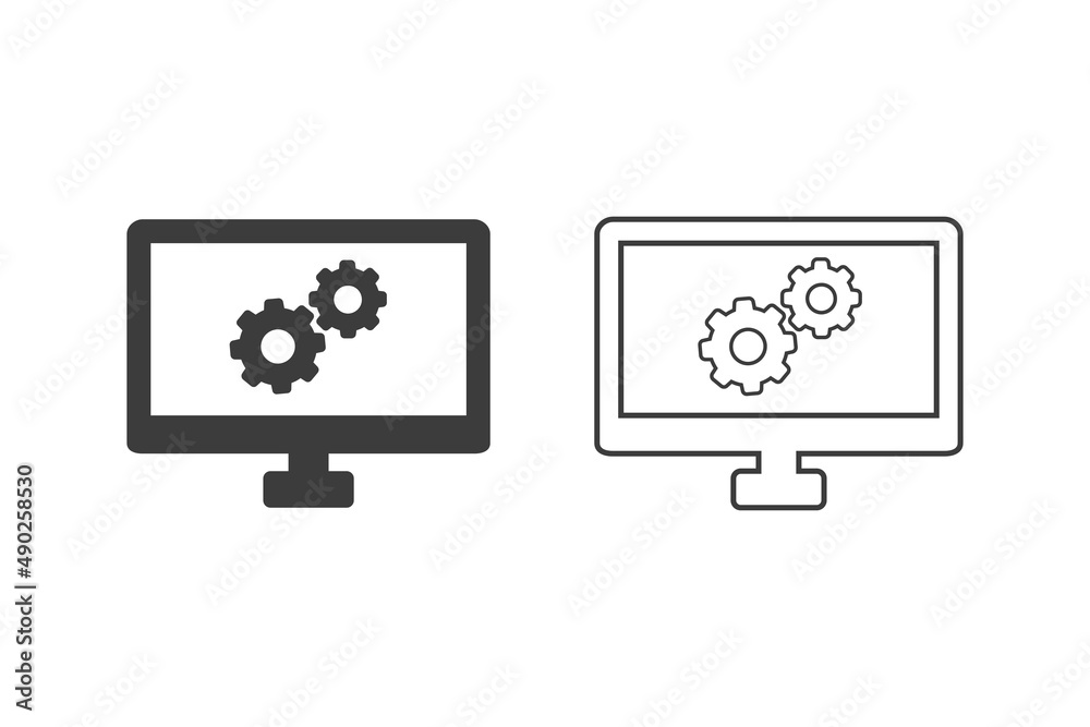 Computer Setting icons flat design or Computer Setting icons. 2 style of computer setting icons isolated on white background. Computer Setting icons flat design or Computer Setting icons. 2 style of computer setting icons isolated on white background.