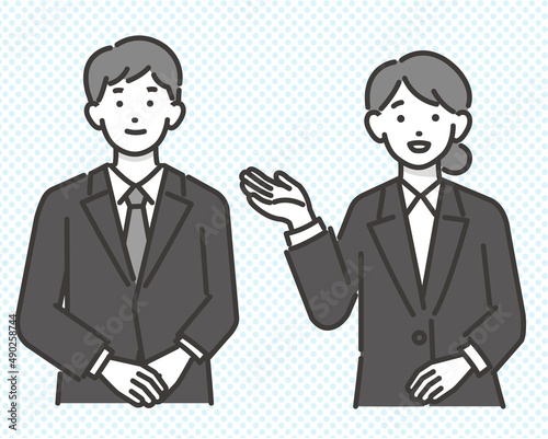 案内をする葬儀スタッフのベクターイラスト素材／葬式／お葬式／フォーマルウェア