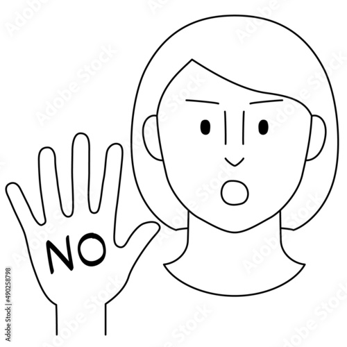 片手を前に突き出し「NO」の意思表示をする人のイラスト（白背景・ベクター・切り抜き）