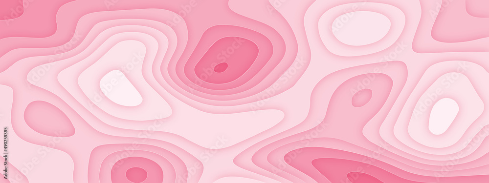 Banner with slime abstract background. Pink paper cut banner with 3D slime abstract background and pink waves layers. Rose pink background with waves. geometric shape green gradient abstract papercut.
