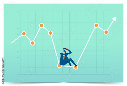 Stock market crash, investor sell in financial crisis, falling down graph, dollar money fall, loan and debt, financial trap