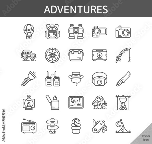 adventures icon set  isolated outline icon in light background  perfect for website  blog  logo  graphic design  social media  UI  mobile app  EPS vector illustration