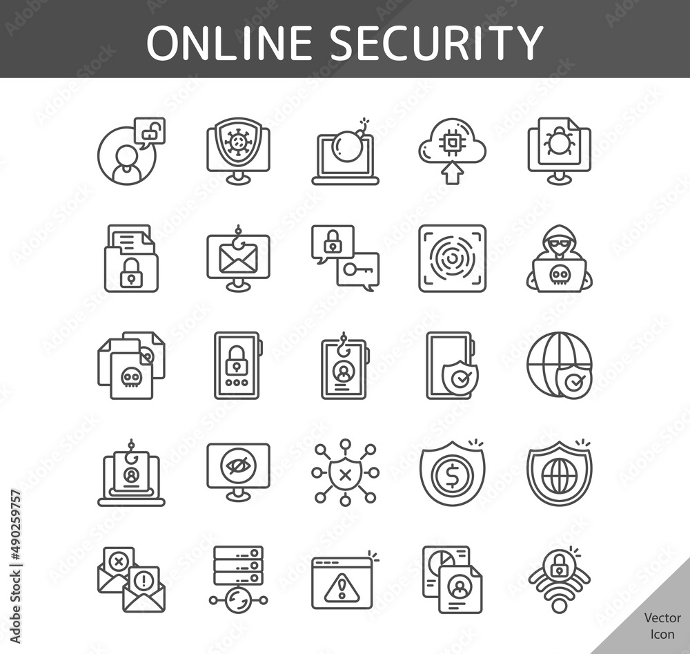 online security icon set, isolated outline icon in light background, perfect for website, blog, logo, graphic design, social media, UI, mobile app, EPS vector illustration