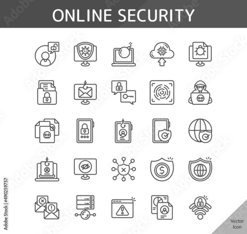 online security icon set, isolated outline icon in light background, perfect for website, blog, logo, graphic design, social media, UI, mobile app, EPS vector illustration