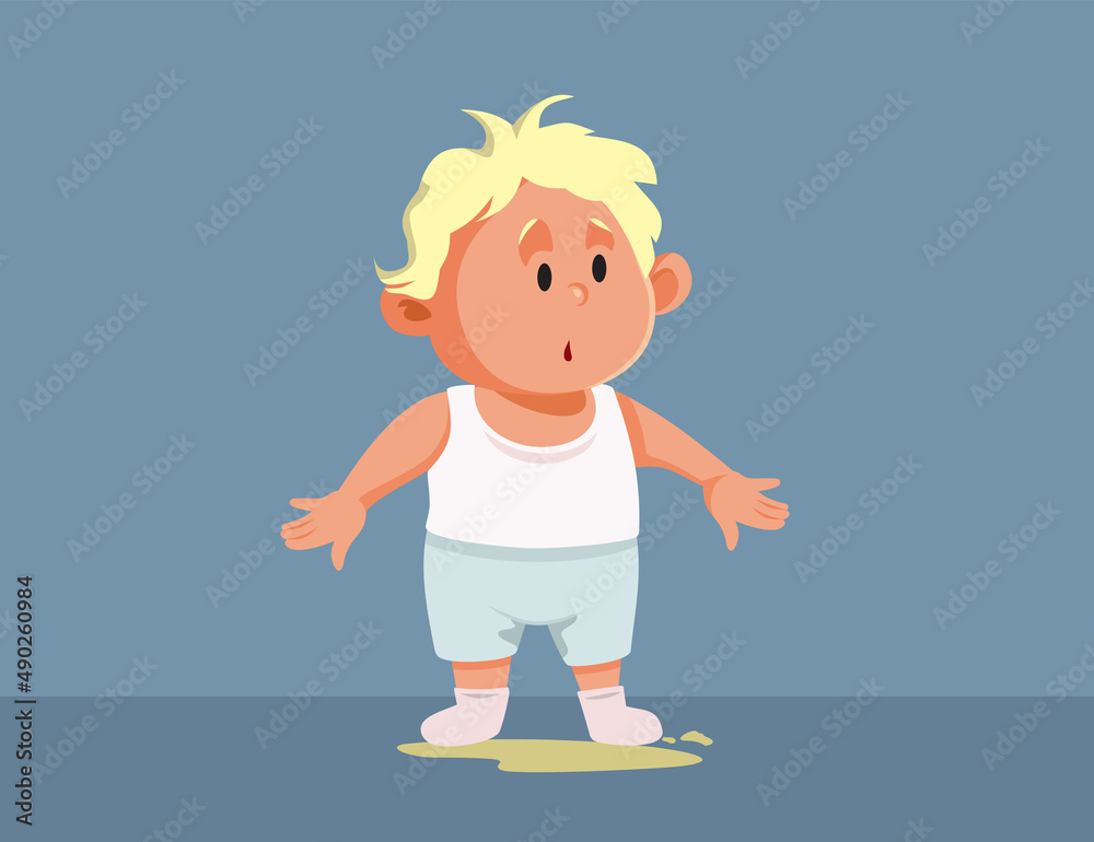 Little Toddler Having a Pee Accident Vector Cartoon Illustration