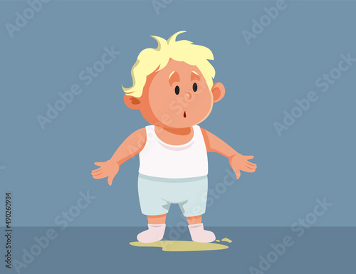 Little Toddler Having a Pee Accident Vector Cartoon Illustration