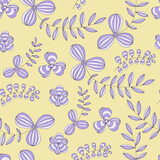 Floral ornament on a light yellow background. Seamless pattern for wallpaper, fabric, templates.