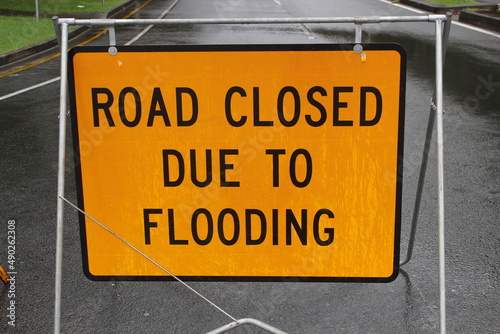 Close up on a road sign used during the recent Queensland, Australia floods