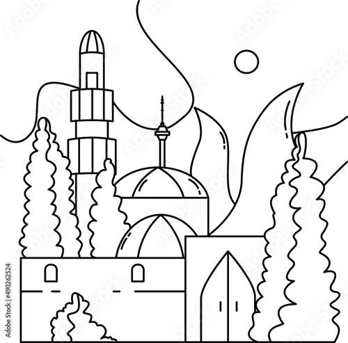 Baku city illustration line vector