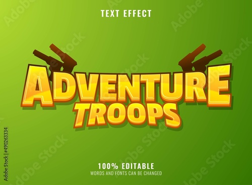 adventure troops text effect with guns silhouette