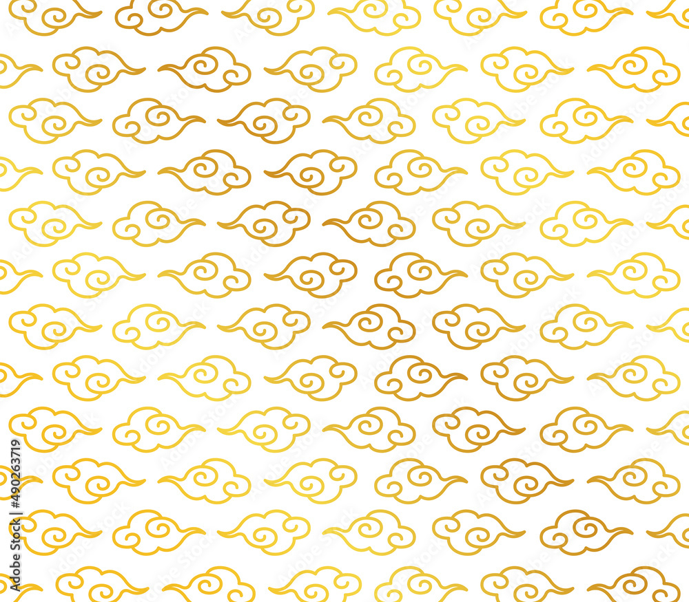 白背景に金色で描かれた中華風の伝統模様の雲柄イラスト Stock Vector Adobe Stock