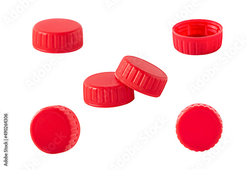red plastic caps insulated on a white background