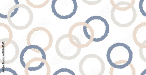 Ausgefranste Kreise nahtloses Muster in beige, grau und jeans blau für Druck auf Textil, Papier, Interieur, Bohemian, Boho  photo