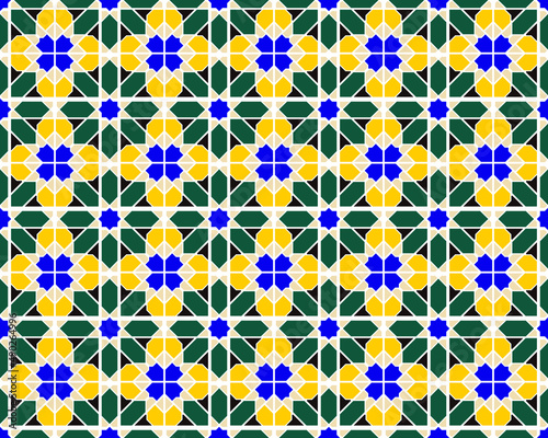 Illustration classic seamless patchwork tile mosaic retro Vintage pattern vector background. Traditional decorative geometric ornate ceramic Suitable interior for bathroom, toilet, kitchen decorative.