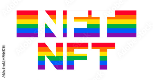 NFT Blockchain type crypto banner vector design with LGBT pride theme. Non Fungible Token background template.