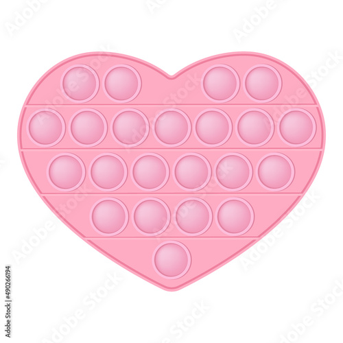 Pop it soft pink heart for a Valentines day as a fashionable silicon fidget toy. Addictive anti-stress cute toy in pastel colors. Bubble popit for kids. Vector illustration isolated on a white