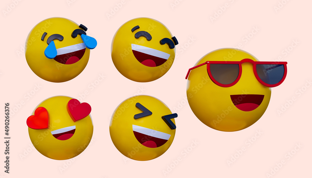 Set of popular emoticon bubble. 3d illustration Set of popular emoticon bubble. 3d illustration