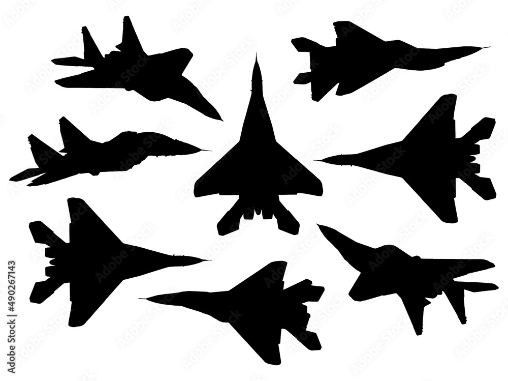 Fototapeta premium Mikoyan Mig-35 fighter aircraft silhouette set
