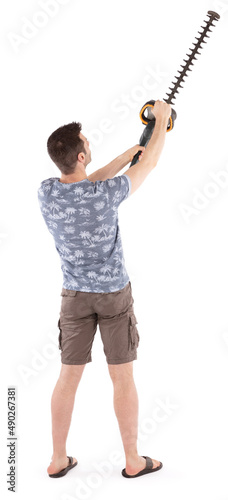 Man with hedge trimmer, isolated