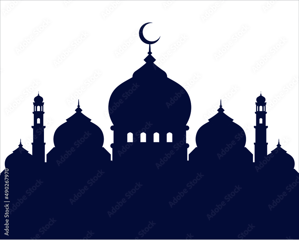 silhouette of a mosque in black and white for template