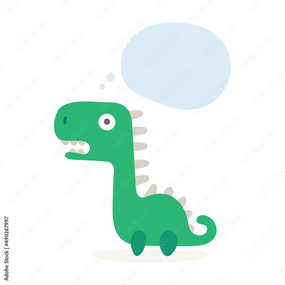 Thinking cute dinosaur with speech bubble. Dinosaur cartoon character illustration. Part of set. Thinking cute dinosaur with speech bubble. Dinosaur cartoon character illustration. Part of set.