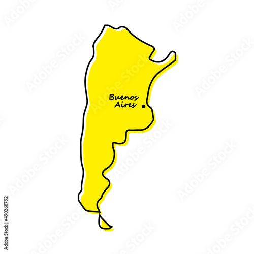 Simple outline map of Argentina with capital location
