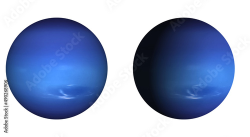 Planet Neptune Sphere Set Isolated On White Background. Blue planet with different shades of light.  Science and Astrology  photo