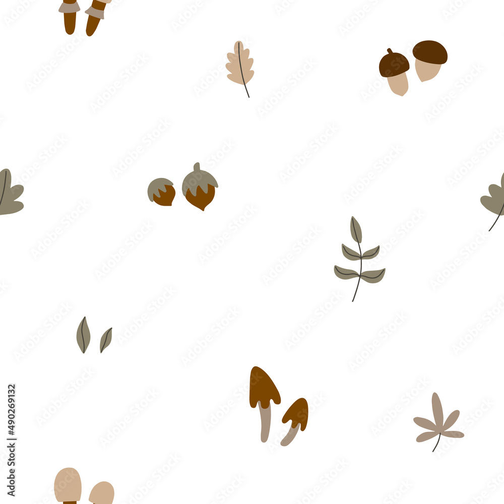 seamless pattern on a white background with small elements of forest nature for decorating children's textiles and children's room seamless pattern on a white background with small elements of forest nature for decorating children's textiles and children's room