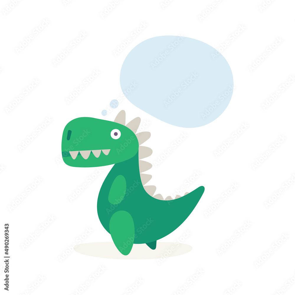 Thinking cute dinosaur with speech bubble. Dinosaur cartoon character illustration. Part of set. Thinking cute dinosaur with speech bubble. Dinosaur cartoon character illustration. Part of set.
