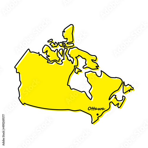 Simple outline map of Canada with capital location