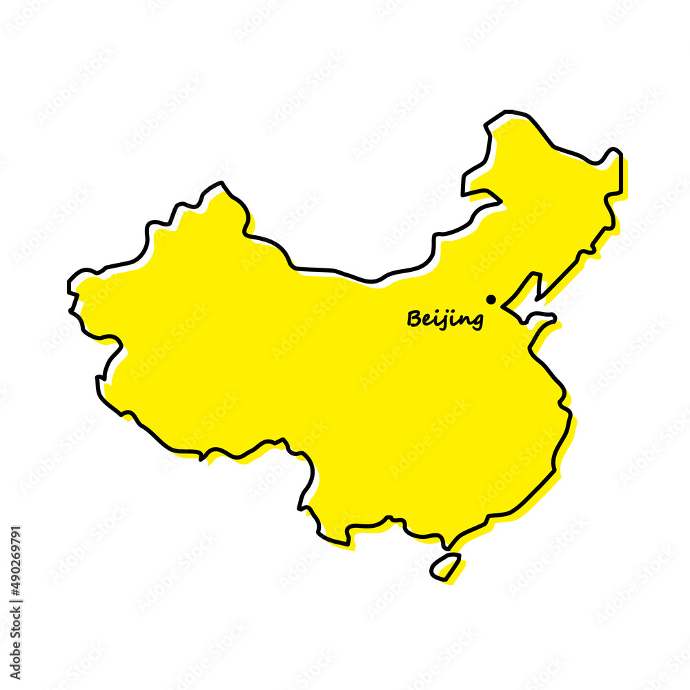 Obraz premium Simple outline map of China with capital location