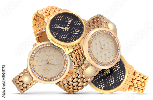 Luxury watches isolated on white background With clipping path gold watch women and man watches female and male watches