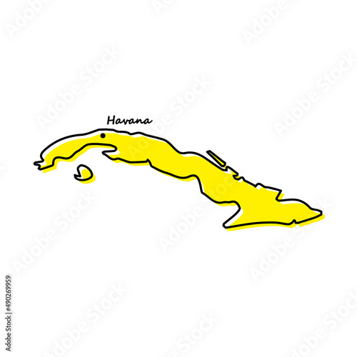 Simple outline map of Cuba with capital location