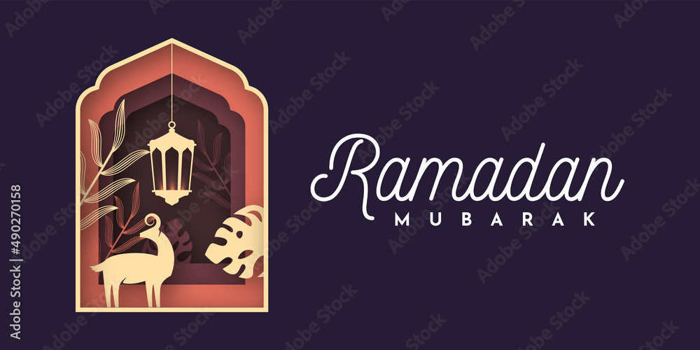 Ramadan mubarak night sky landscape background illustration template design