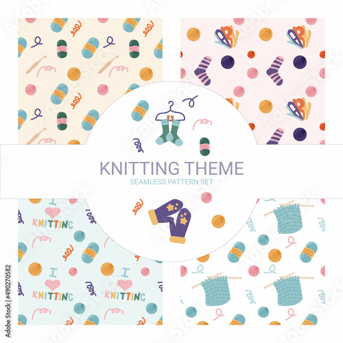 Collection of 4 seamless patterns. Handmade workshop concept. Background, backdrop, texture for wrapping paper, scrapbooking and web. Vector illustration